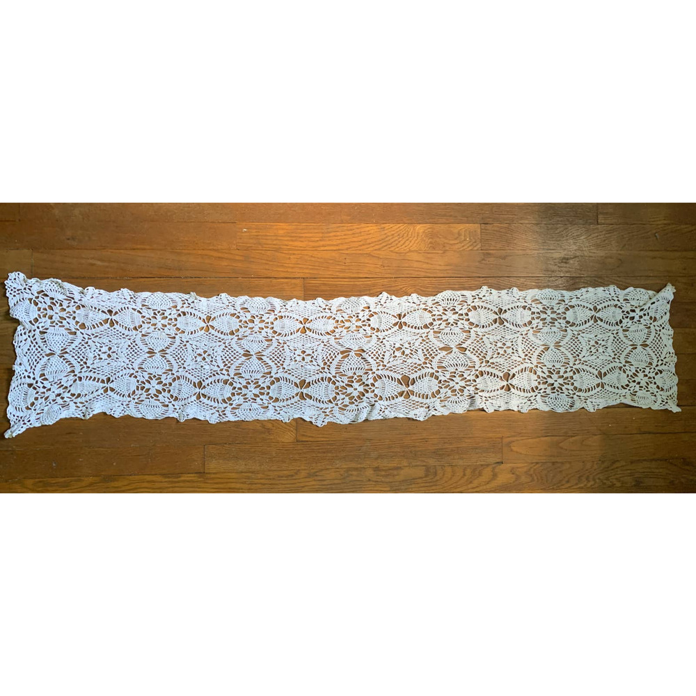 Heirloom Hand Crochet Table Runner Vintage 56" x 10"